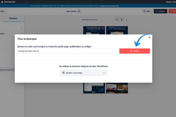 Copier le code court